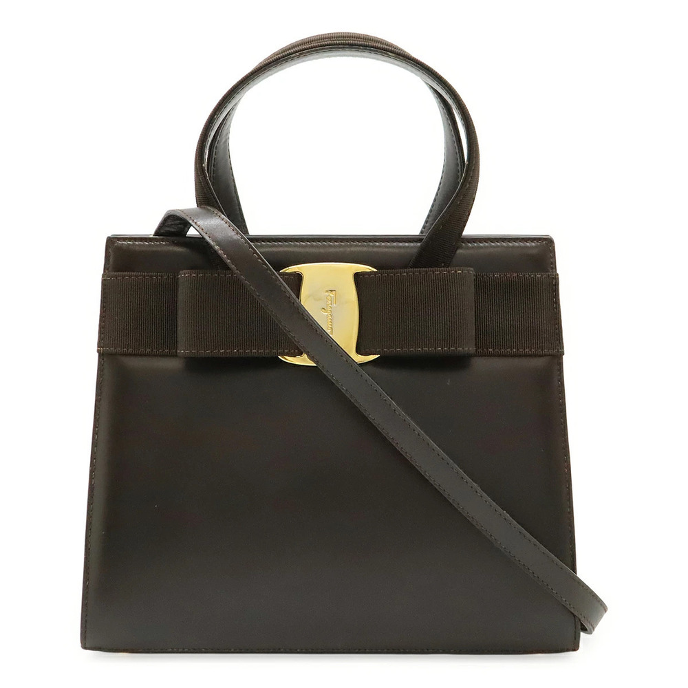 Salvatore Ferragamo Vara 2way Shoulder Bag Leather Brown